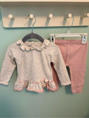 Mayoral Baby Girl Knit Top and Leggings Set in Cream & Pink